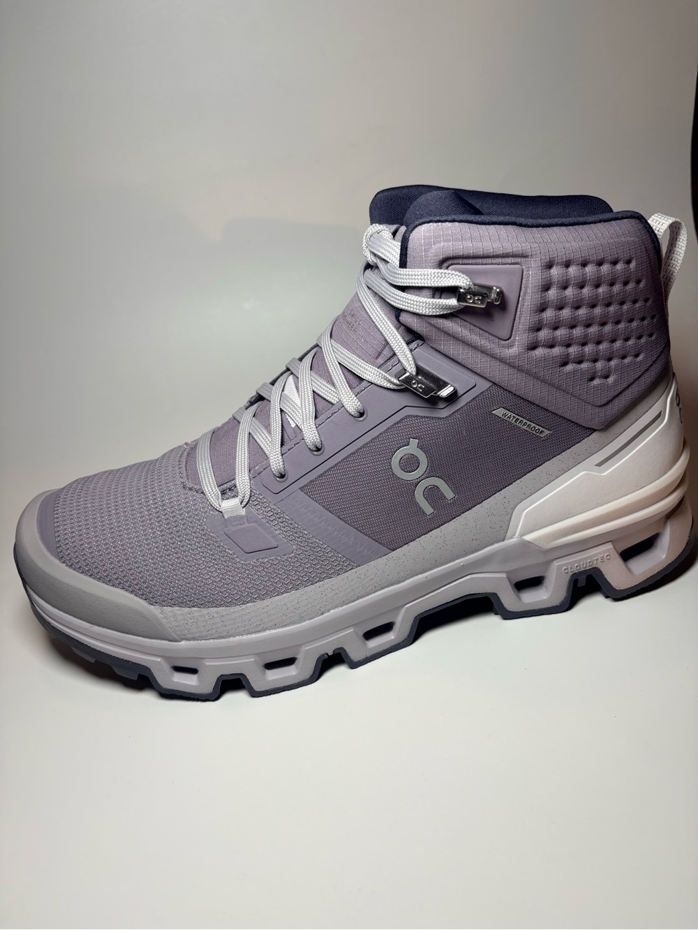 On Running Women size 9.5 Cloudrock Waterproof Mid-Top Hiking Boot Lavender Gray - Picture 12 of 14